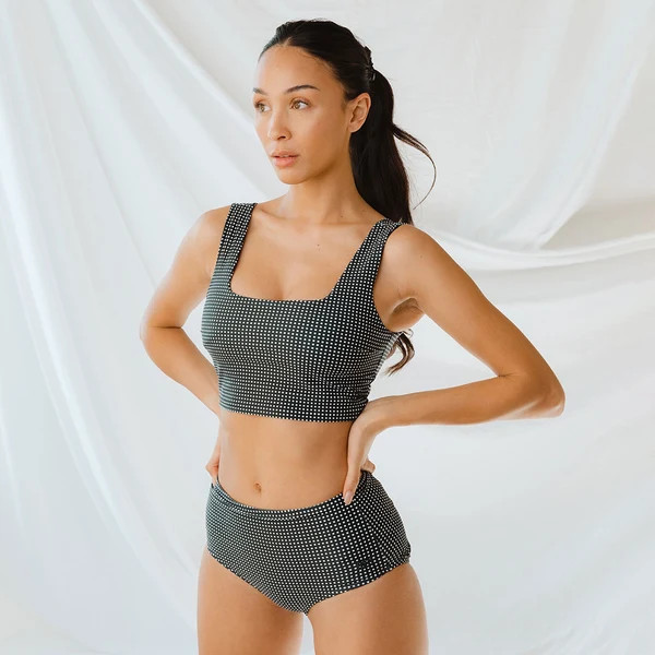 Black Checkers Olivia Swim Crop | Albion Fit