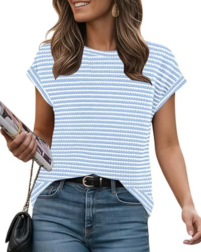 Summer Tops for Women Waffle Knit Tunic Shirts Cap Sleeve Knit Pullover Tank Top Fashion Clothing | Amazon (US)