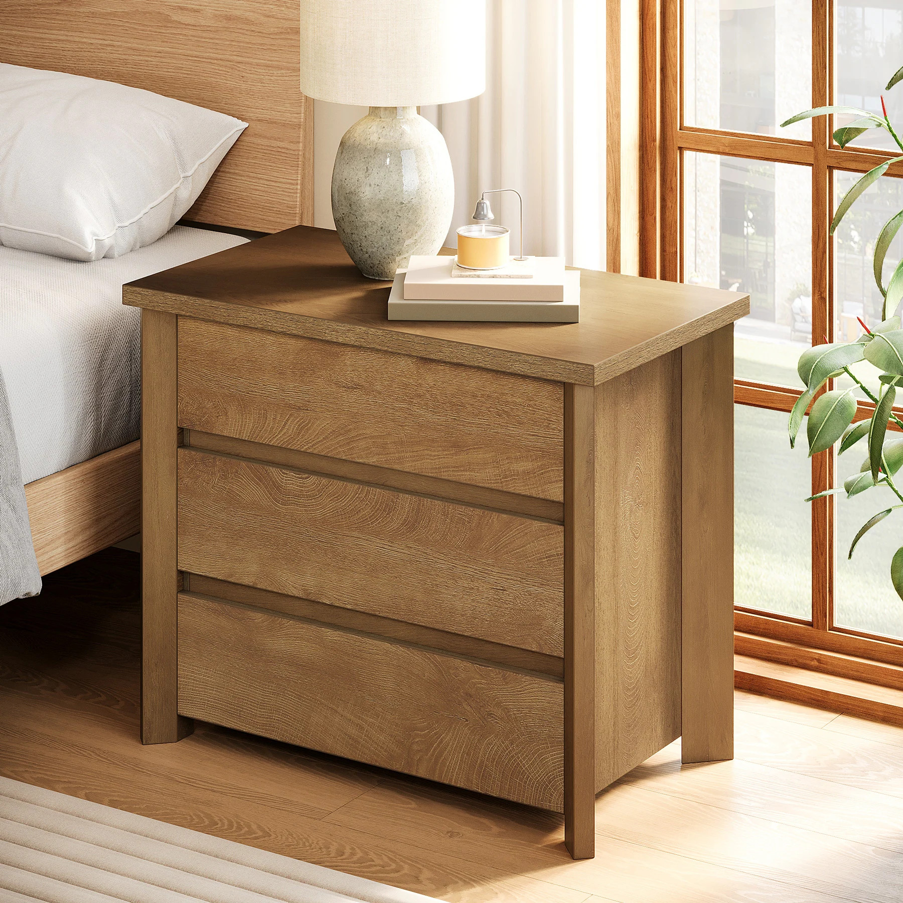 Oversized 3-Drawer Wood Nightstand, Large Storage Night Stand for Bedroom - On Sale - Overstock -... | Overstock