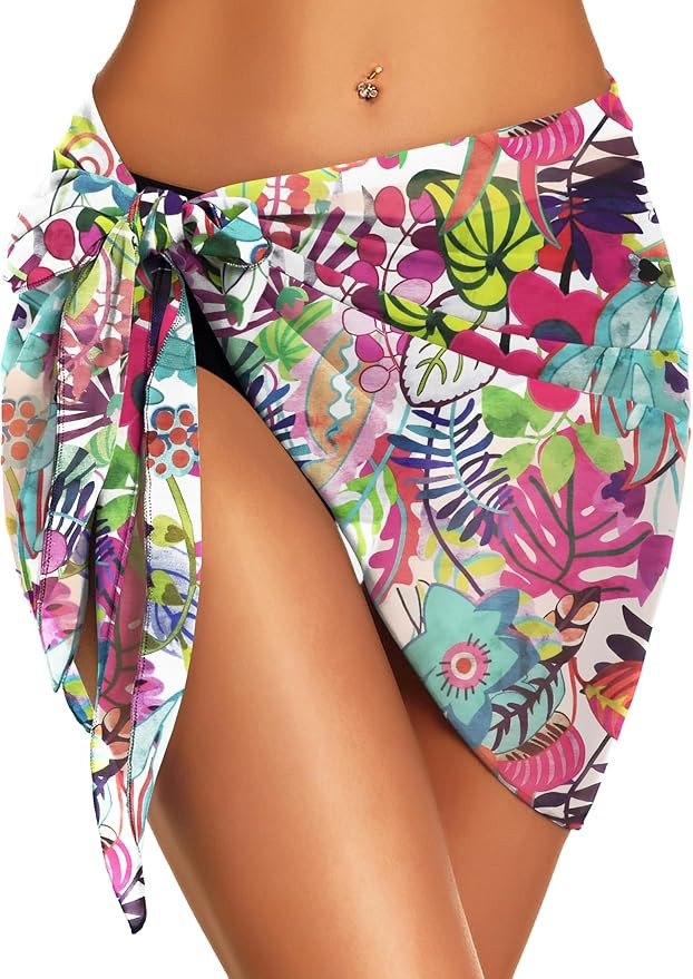 Swimsuit Coverups for Women Sarong Beach Bikini Wrap Sheer Short Skirt Chiffon Scarf for Swimwear... | Amazon (US)