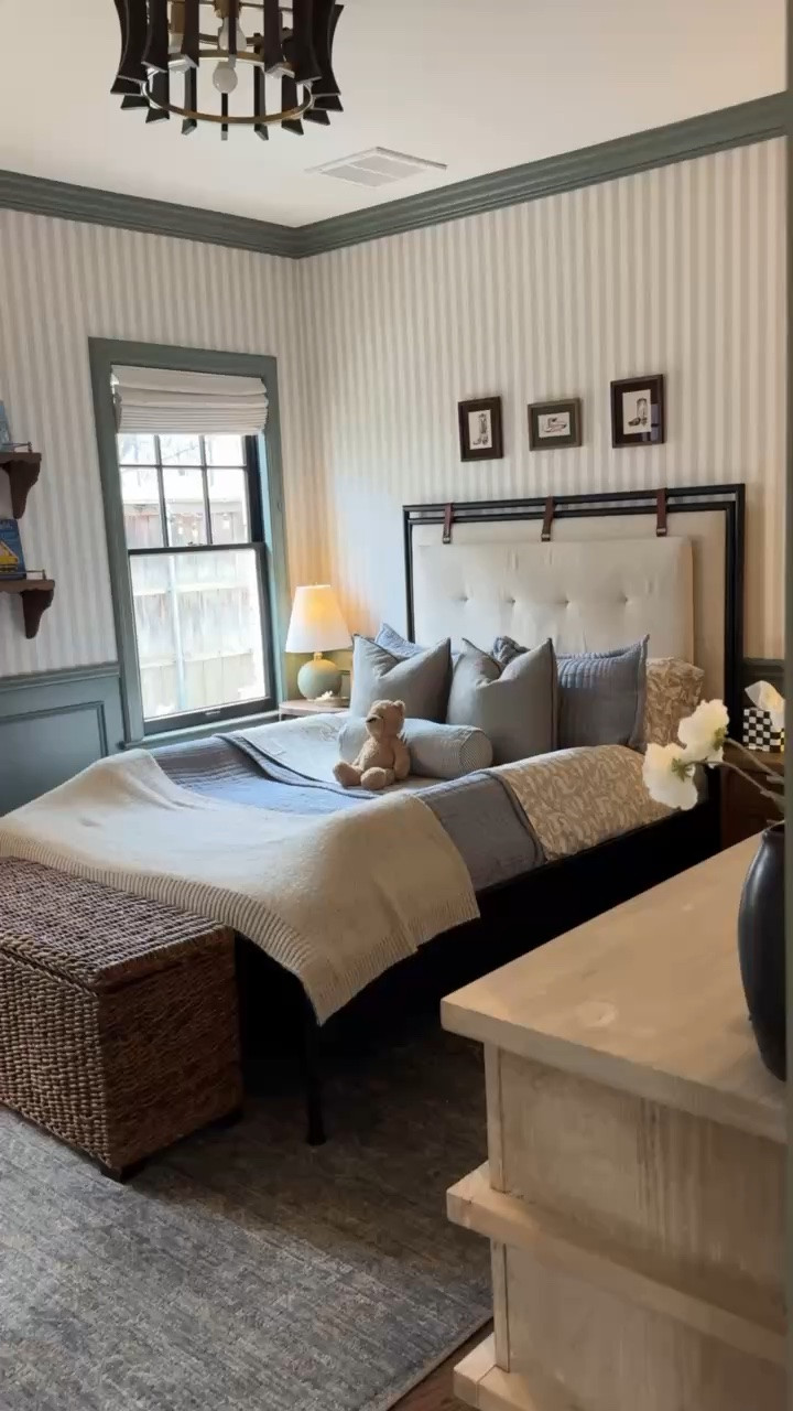 Emmett's big boy room & all the progress 🥹✨

Paint color: Sherwin Williams Retreat
Art by Emma Katherine 
Bathroom Paint color: Benjamin Moore Englewood Cliffs 
Edwin Stripe Wallpaper in Natural by Schumacher

#LTKstorytime #LTKmomlife #LTKKids
