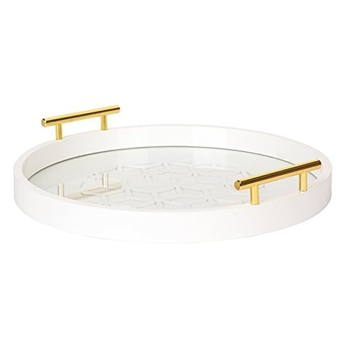 Kate and Laurel Caspen Round Cut Out Pattern Decorative Tray with Gold Metal Handles, White | Amazon (US)