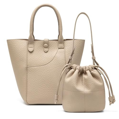 NEWBELLA Women's Bucket Bag-Vegan Leather Vintage Shoulder Purse with Adjustable Crossbody Strap & Inner Pouch (Apricot Bucket) | Amazon (US)