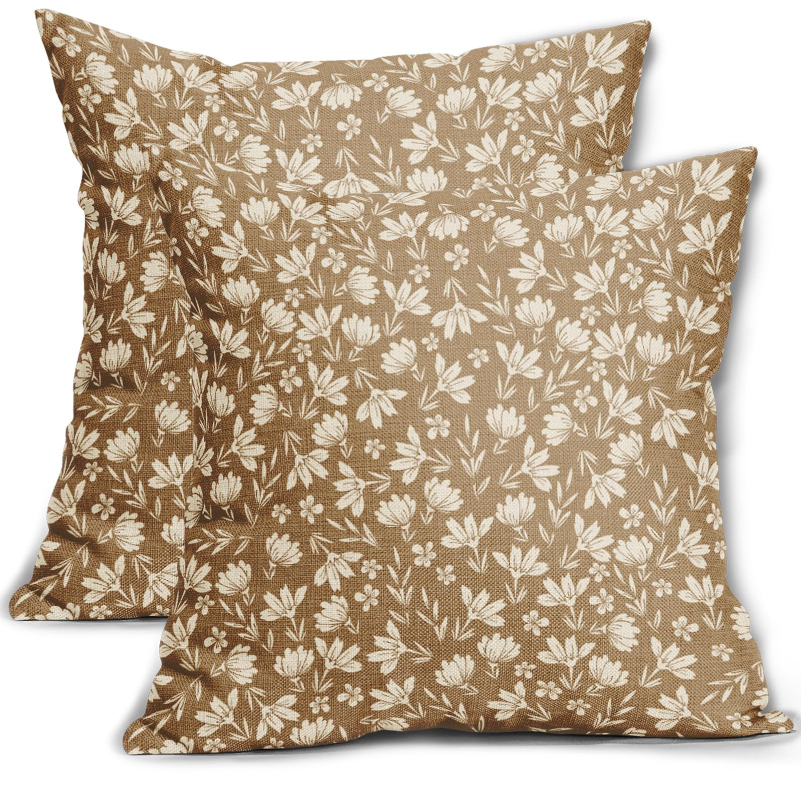 Brown Pillow Covers 18x18 Set of 2 Vintage Floral Rustic Old Style Cute Flower Print Decorative O... | Amazon (US)