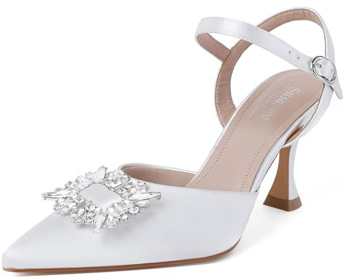 Susanny Women's Wedding Heels Rhinestone Heels Closed Toe Strappy High Heels Sexy Ankle Strap Pumps Bridal Party Wedding Dress Shoes 9 | Amazon (US)