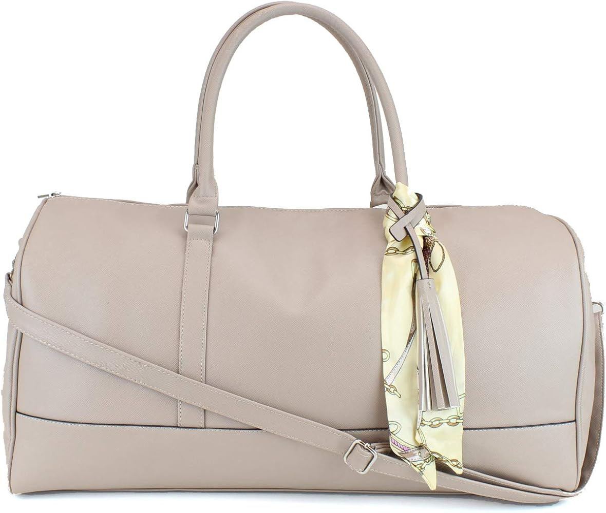 Women's Large PU Leather Weekender Duffel Bag with Satin Interior - Big 22" Carry-On Size Duffle ... | Amazon (US)