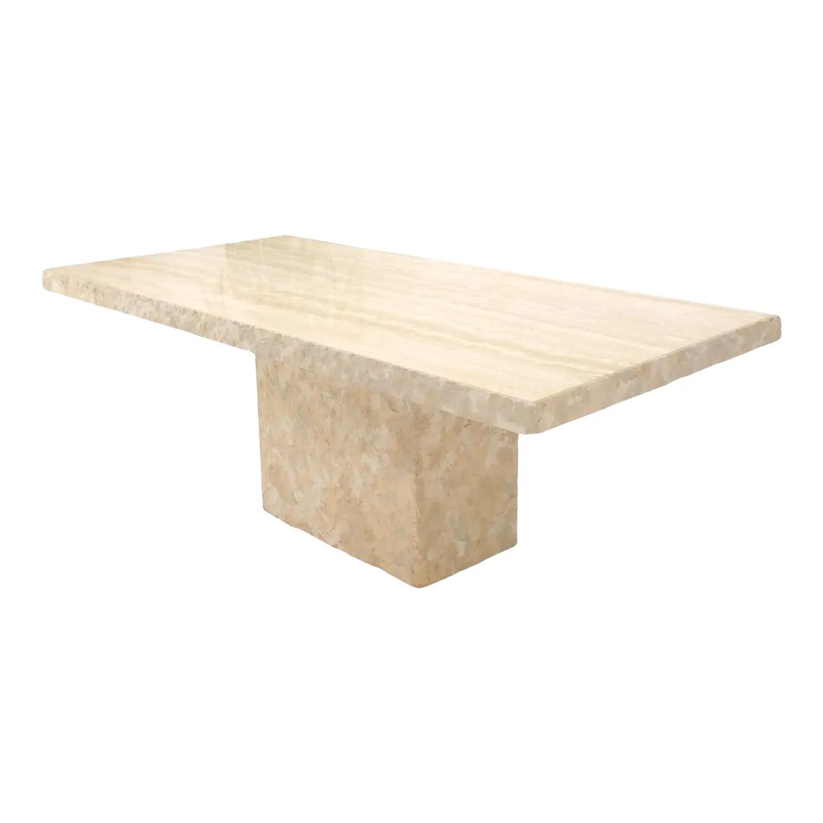 Single Pedestal Rectangle Travertine "Live" Edge Dining Conference Table Italy | Chairish