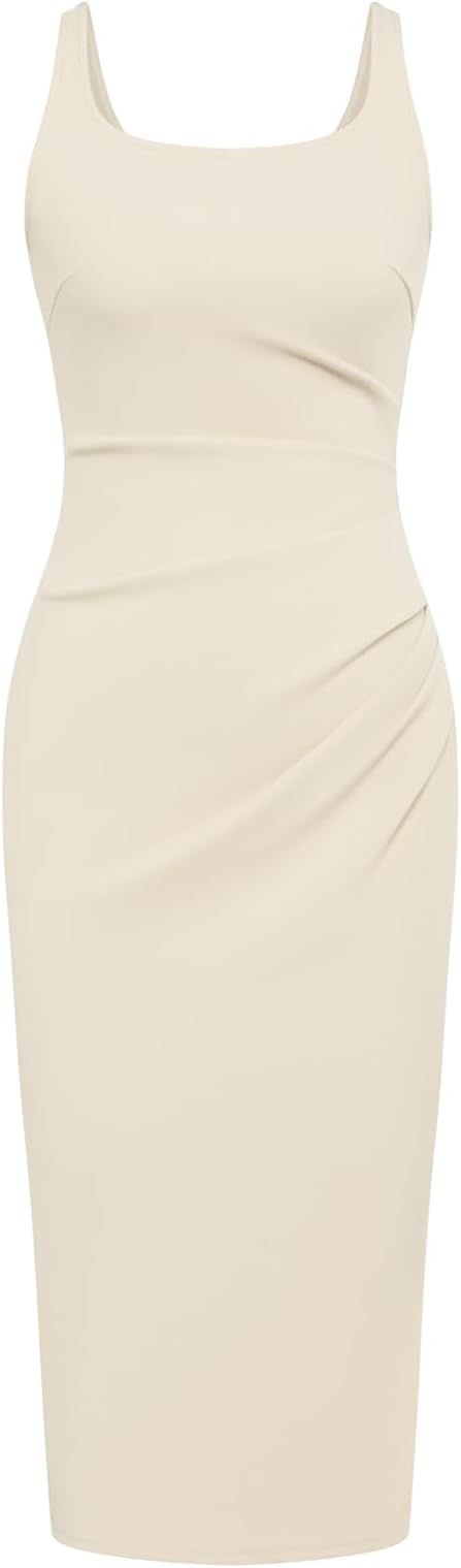 GRACE KARIN Women's Square Neck Bodycon Dress Cusual Sleeveless Tank Top Dress Stretch Ruched Sli... | Amazon (US)