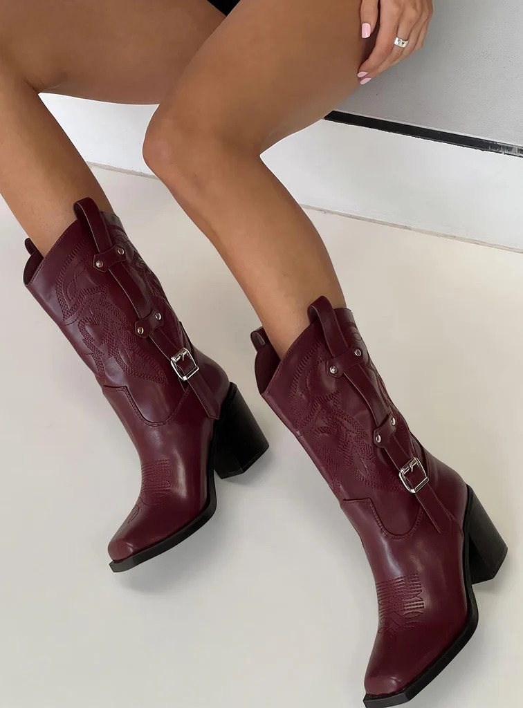 Cypress Western Boots Burgundy | Princess Polly US