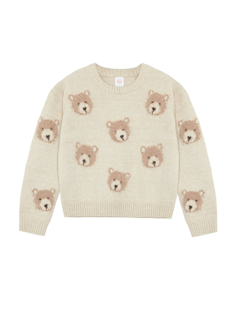 Wonder Nation Girls Novelty Feather Yarn Bear Icon Sweater, Sizes 4-18 & Plus | Walmart (US)