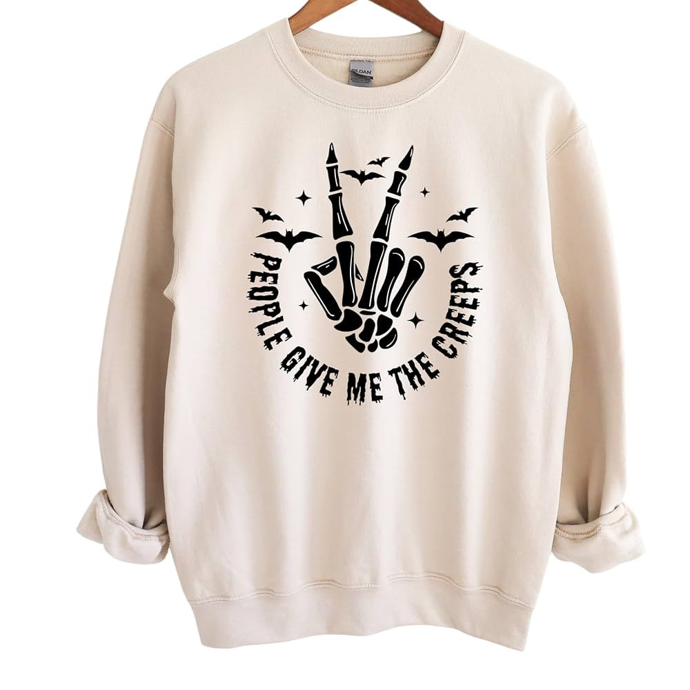 Women's Halloween Sweatshirt with Skeletal Hands Design – 'People Give Me The Creeps' Print –... | Amazon (US)