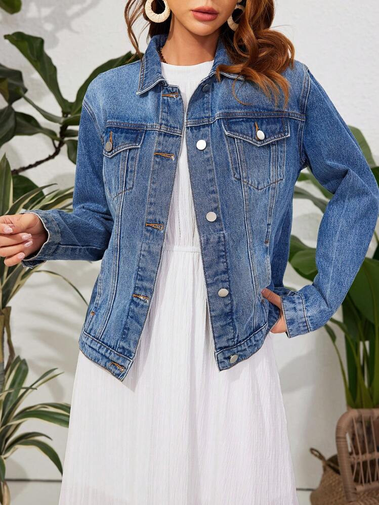 BREEZAYA button front denim jacket  | SHEIN