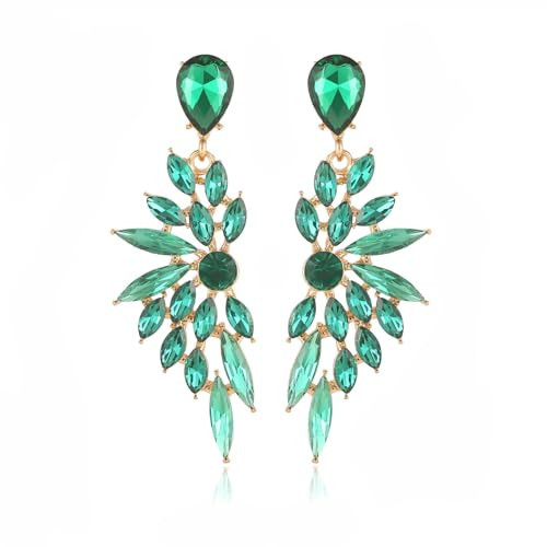 FENBORY Emerald Green Rhinestone Statement Earrings Cluster Crystal Drop Dangle Earrings Teardrop Chandelier Earring Dangling Prom Wedding Bridal Earrings for Women Christmas Jewelry Gift | Amazon (US)