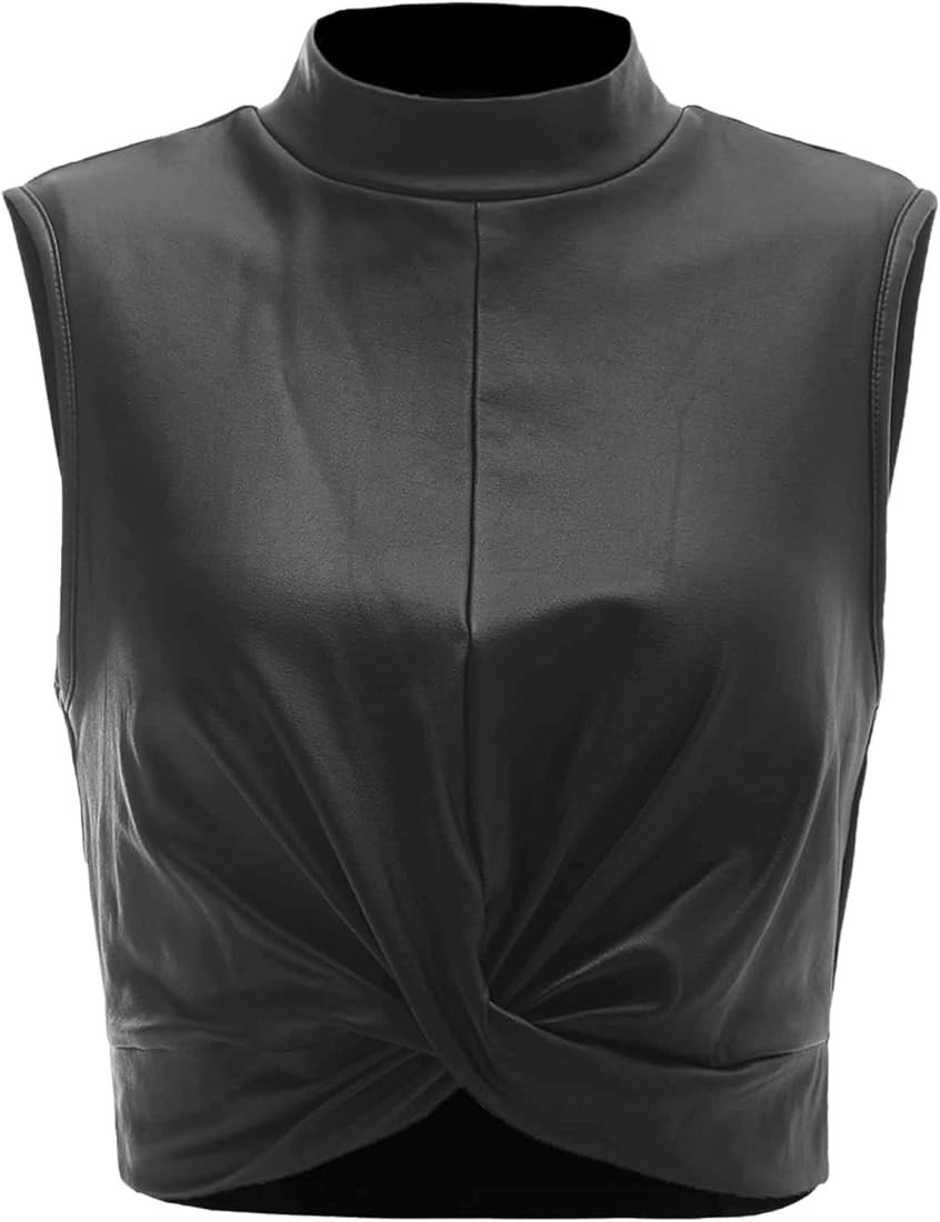 SweatyRocks Women's Sleeveless Mock Neck Top Twist Front Stretch Crop Tank Tops | Amazon (US)