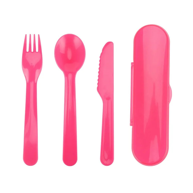 Your Zone 4 Count Pink Plastic Utensil Set with Fork, Spoon, Knife, and Travel Container | Walmart (US)