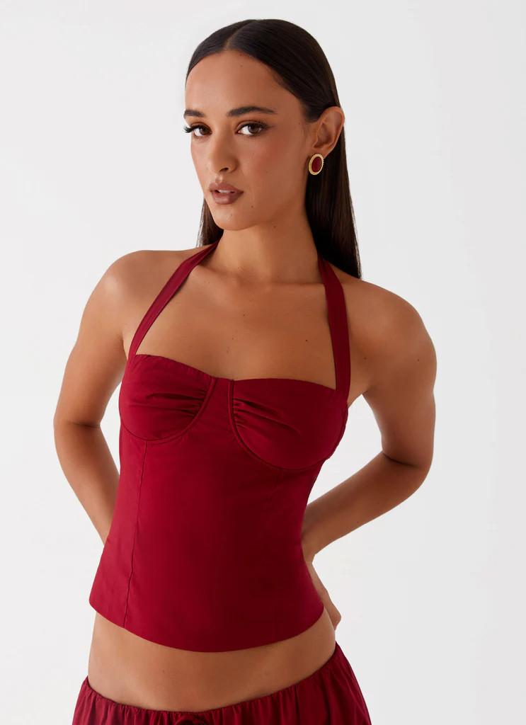 Cheryl Bustier Halter Top - Cherry Red | Peppermayo (Global)