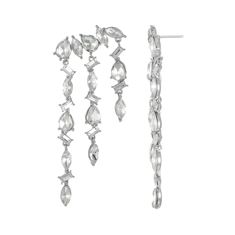 Time and Tru Silvertone Rhinestone Drop Earrings, 1 Pair | Walmart (US)