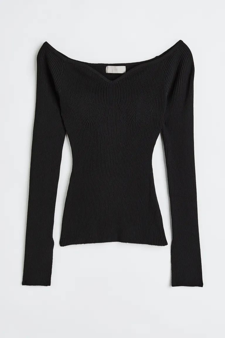 Off-the-shoulder rib-knit top | H&M (UK, MY, IN, SG, PH, TW, HK)
