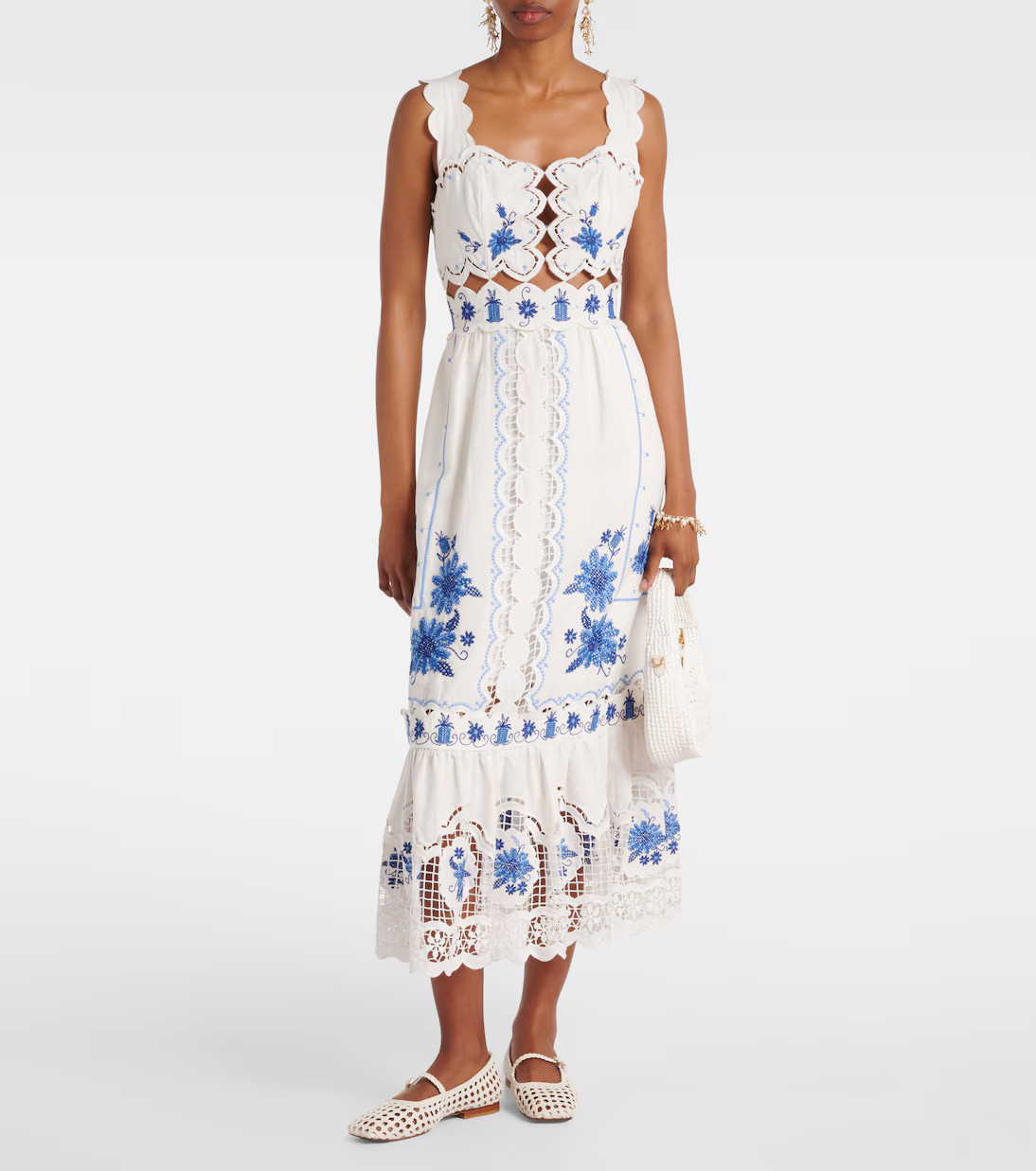 Embroidered linen-blend midi dress | Mytheresa (UK)