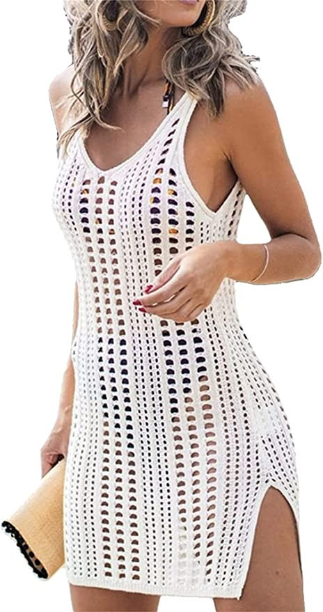 Flovey Women Crochet Cover Up Beach Swimsuit Coverups Bikini Cover Up Net Tank Dress | Amazon (CA)