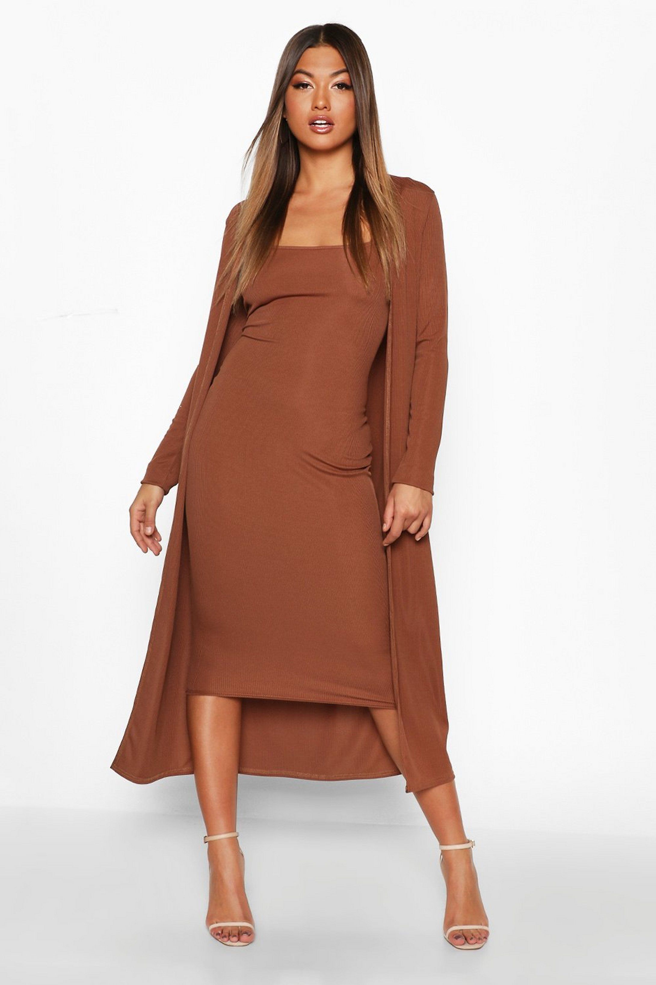 Ribbed Midi Dress and Duster Set | Boohoo.com (US & CA)