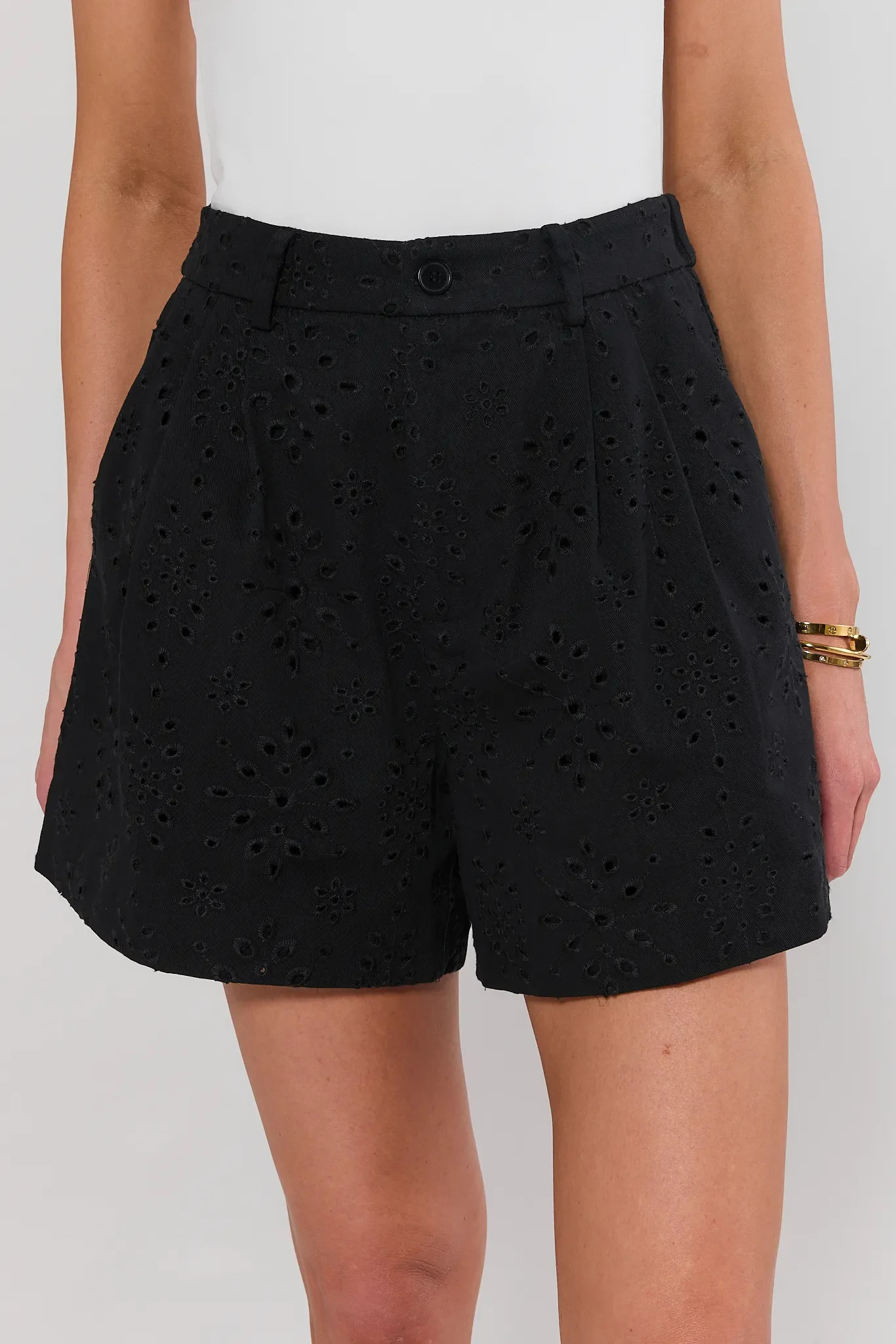 Black Eyelet Tailored Shorts | Avara
