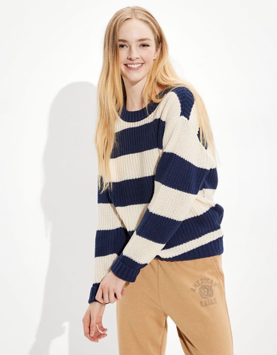 AE Striped Knit Sweater | American Eagle Outfitters (US & CA)