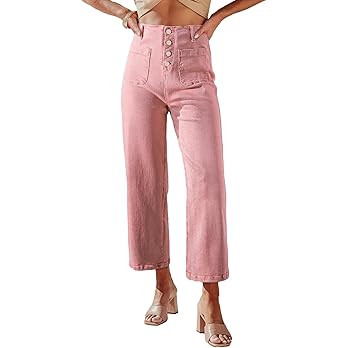 Sidefeel Women's Wide Leg Jeans High Waisted Zimbaplatinum Stretchy Straight Leg Jeans Buttoned L... | Amazon (US)
