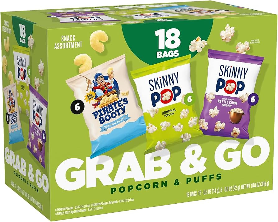 SkinnyPop Popcorn & Pirate's Booty Cheese Puffs, Snacks Variety Pack, 18 ct | Amazon (US)