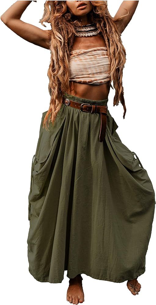 Thaluta Women's Maxi Boho Skirt with Pockets Bohemian Organic Cotton Hippie Gypsy | Amazon (US)