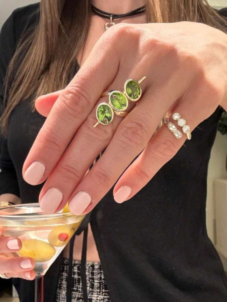 1 Pc Fashionable Lollipop-Shaped Geometric Ring Set With Green Cubic Zirconia, Women's Party Acce... | SHEIN