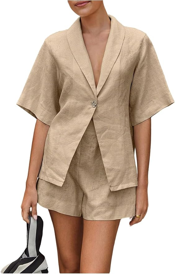 Milumia Women's 2 Piece Outfit Button Front Collared V Neck Short Sleeve Shirt Shorts Sets | Amazon (US)