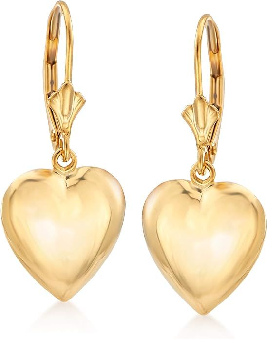 Ross-Simons 14kt Yellow Gold Puffed Heart Drop Earrings | Amazon (US)