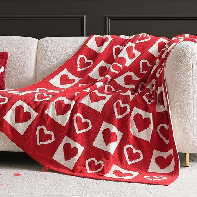 Amélie Home Valentine's Day Heart Checkerboard Chenille Knit Throw Blanket, Reversible Soft Cozy... | Amazon (US)