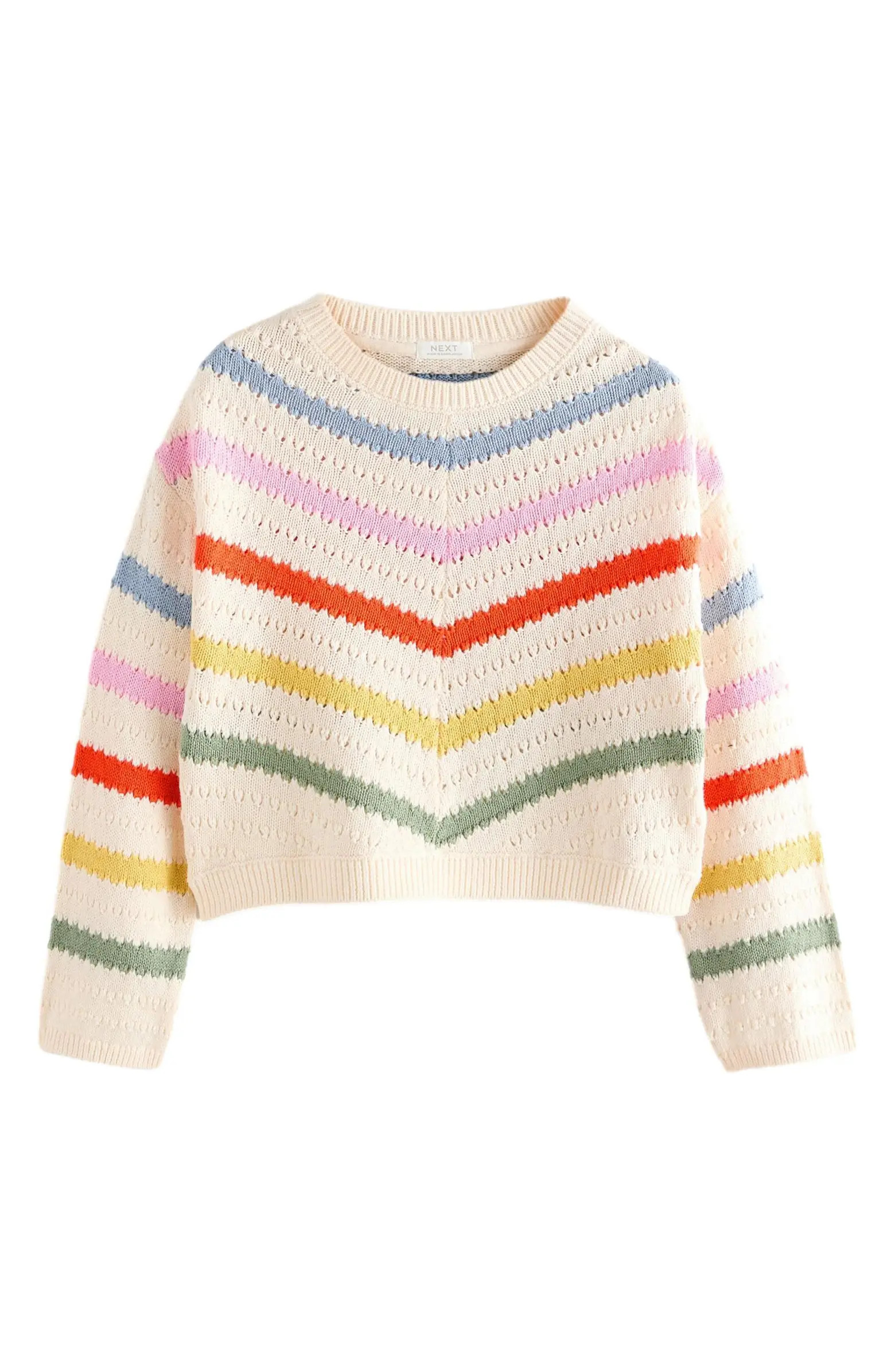 Kids' Rainbow Stripe Cotton Crewneck Sweater | Nordstrom