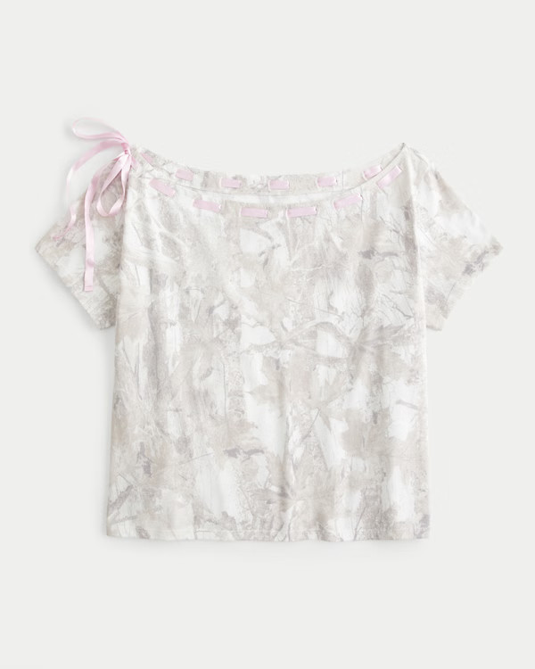 Women's Easy Off-the-Shoulder Tie Camo T-Shirt | Women's Clearance | HollisterCo.com | Hollister (US)