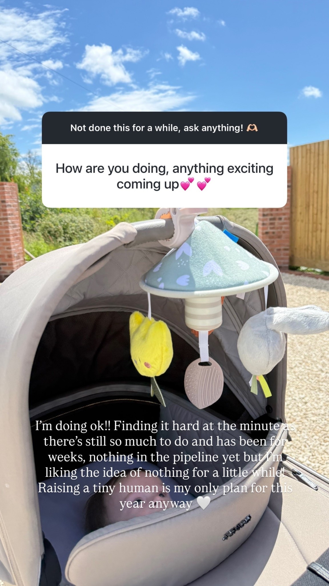 I’m doing ok!! Finding it hard at the minute as there’s still so much to do and has been for weeks, nothing in the pipeline yet but I’m liking the idea of nothing for a little while! Raising a tiny human is my only plan for this year anyway 🤍