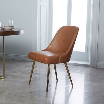 Mid-Century Leather Dining Chair - Saddle/Blackened Brass | West Elm (US)