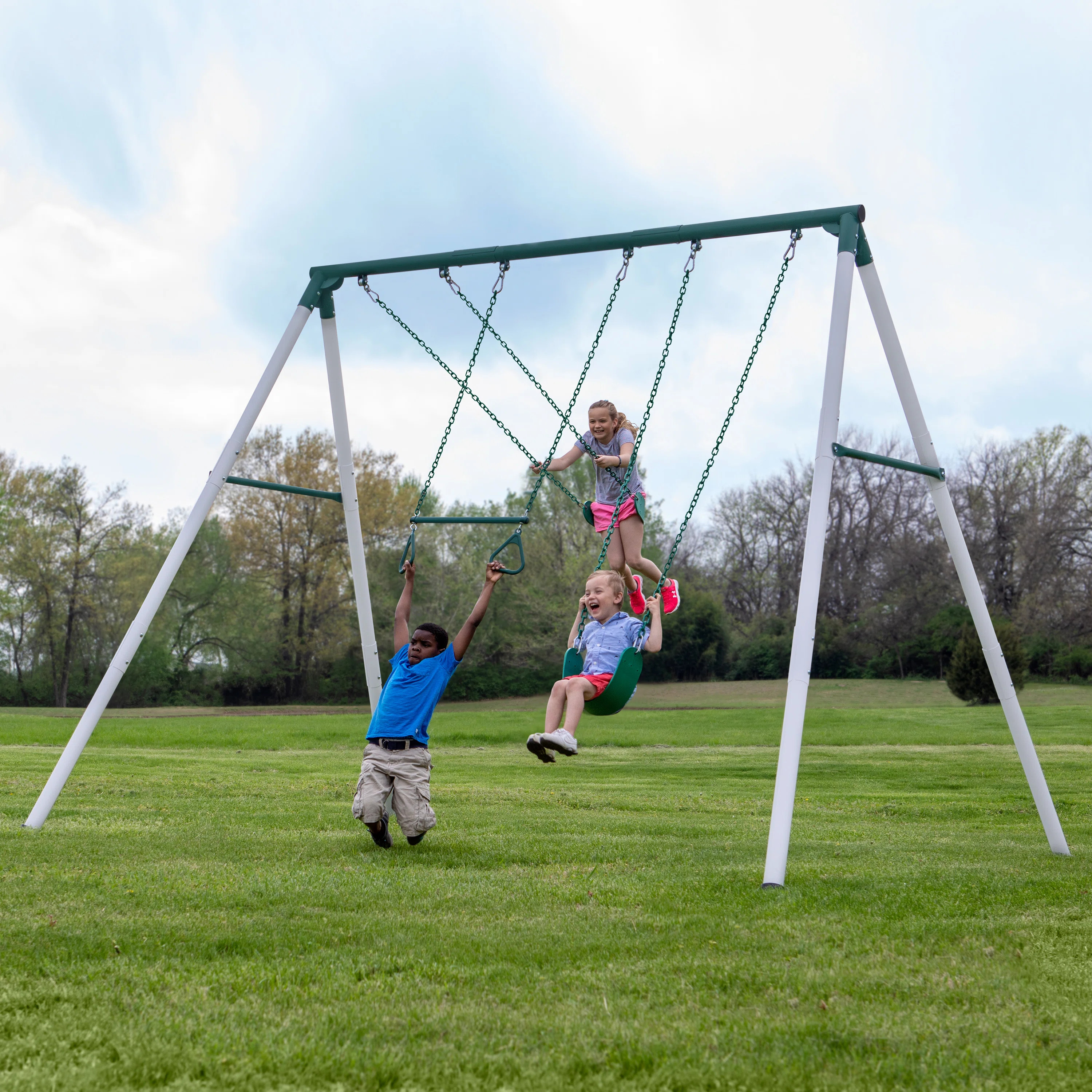 Backyard Discovery Big Brutus Galvanized Steel A-Frame Swing Set with Two Belt Swings and One Tra... | Wayfair North America