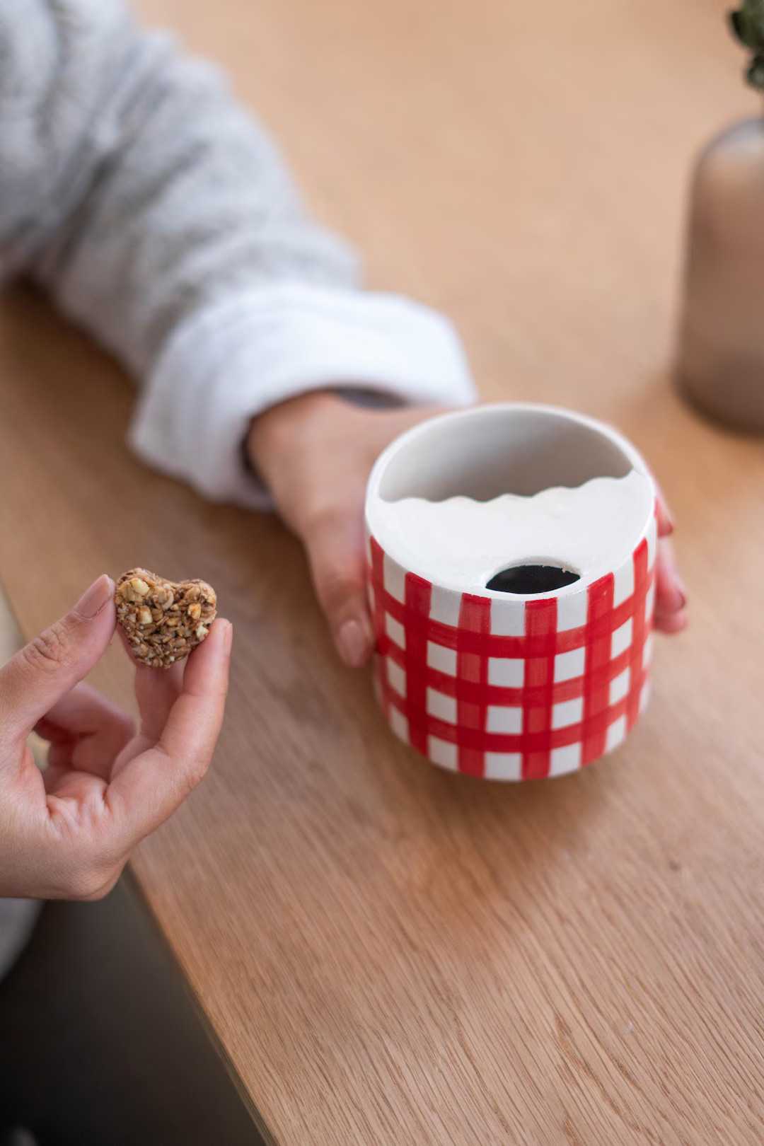 Checkered Thermos Ceramic Tumbler, Hand Thrown Travel Mug, Minimalist To-go Cup, Striped Sip Mug,... | Etsy (US)