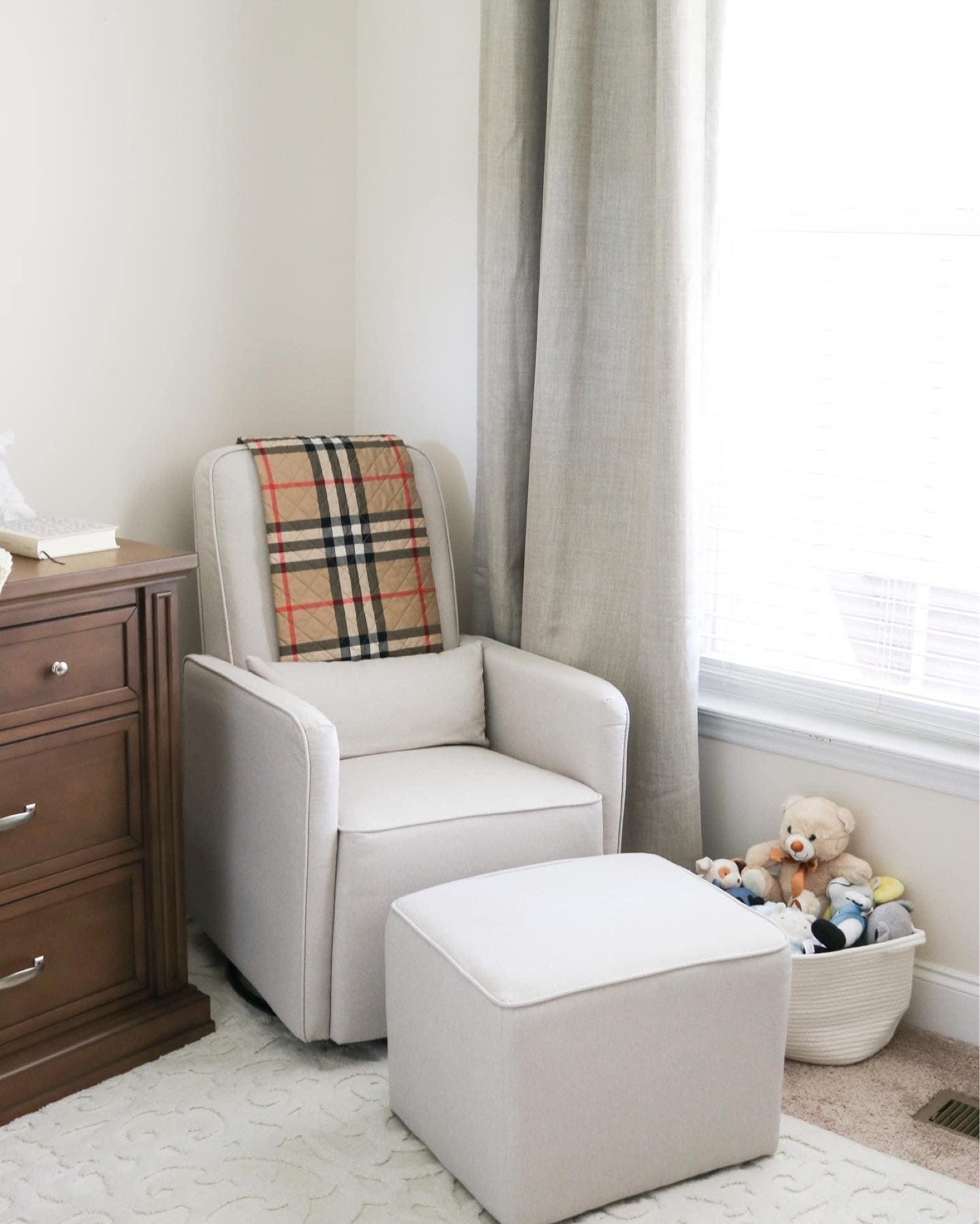 When planning out this room, I knew we would need a chair, glider or rocker of some sort, but I didn’t realize how much of a difference this one piece of furniture would make in our nightly routine. I love this glider! It moves so smoothly and the paired ottoman helps so much on those nights when little man is a bit fussier than usual - aka it’s time to sit back and get comfortable, because we’re going to be here for a while 😅😂 If expecting, add it to your Amazon registry to take advantage of the 15% off discount 🙌



#LTKbaby #LTKfamily