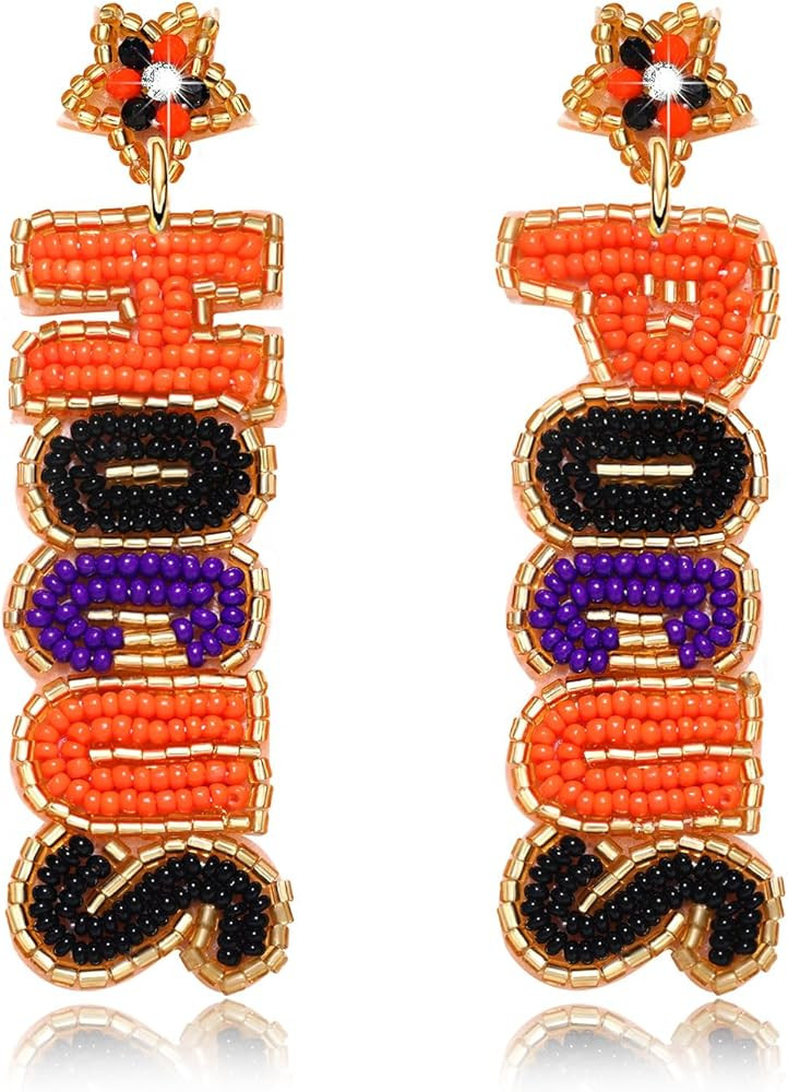 Halloween Beaded Boo Earrings for Women - Spooky Ghost Pumpkin Drop Dangle Jewelry - Handmade Got... | Amazon (US)