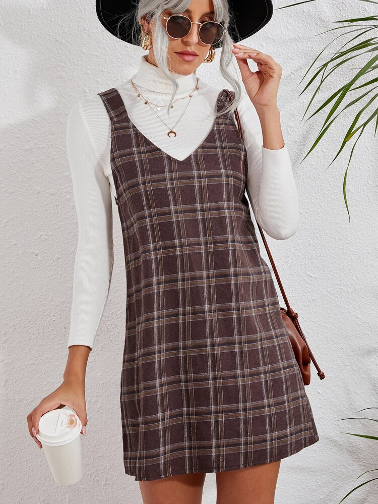 Plaid Print Sleeveless Dress | SHEIN