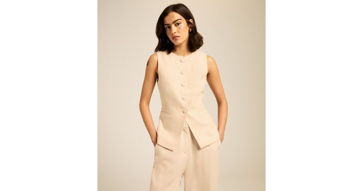 Cream Crew Neck Linen Blend Waistcoat
						
						Add to Saved Items
						Remove from Saved Ite... | New Look (UK)