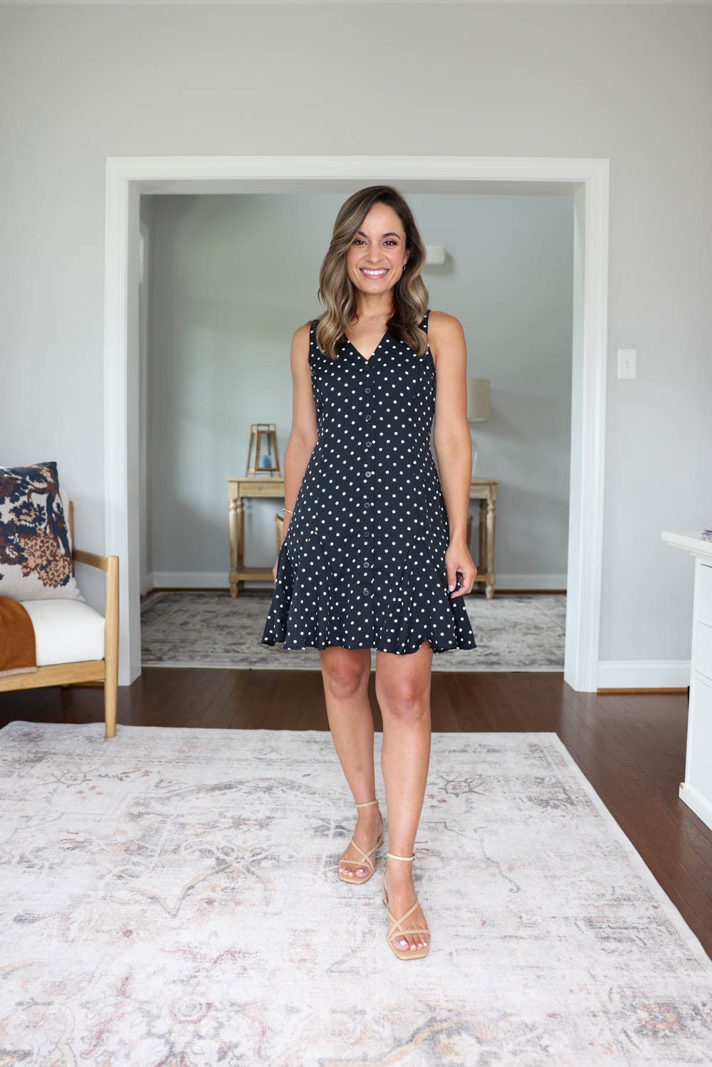 Five above the knee dresses for petites! 

Black and white dress (LOFT): petite xxs - fully lined, true to size