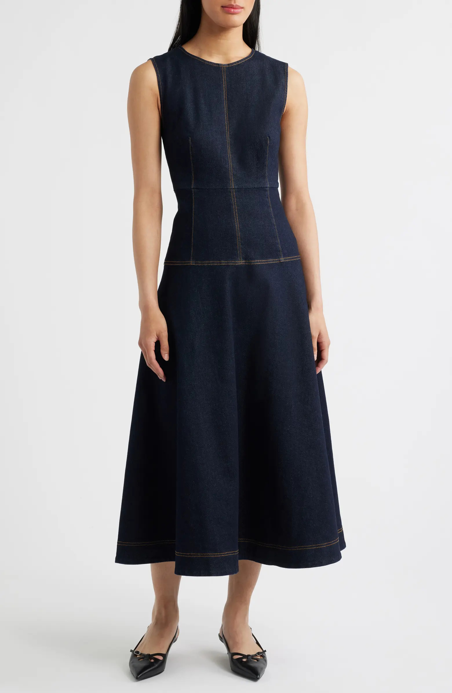 ZOE AND CLAIRE Sleeveless Denim A-Line Midi Dress | Nordstrom | Nordstrom