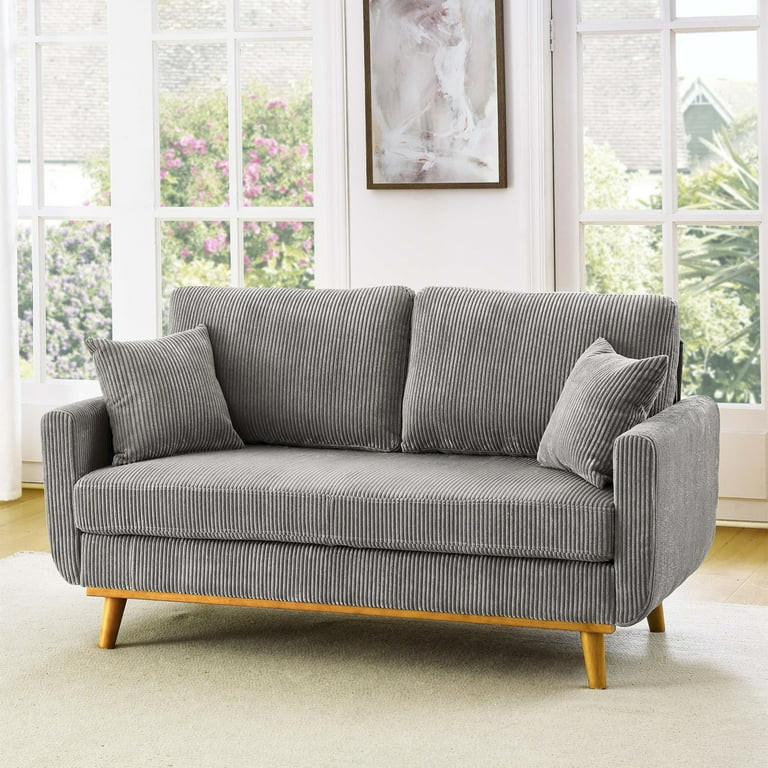 Aukfa Deep Seat Sofa Couch 65" Loveseat w/ 2 Pillows for Living Room Bedroom, Corduroy, Gray | Walmart (US)