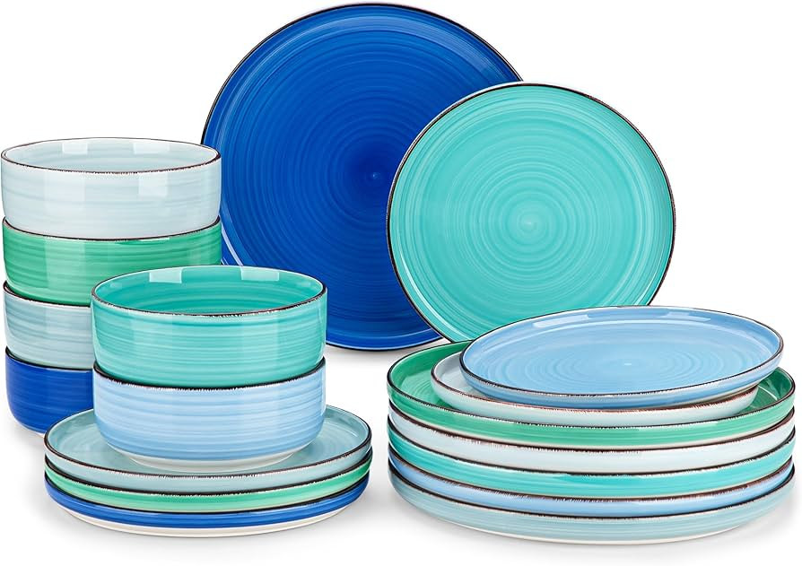 vancasso Bonita Dinnerware Sets 18 Pieces, Blue Stoneware Dishes Set for 6, Plates Set and Bowls ... | Amazon (US)