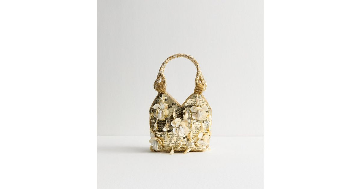 Gold Shell and Floral Embellished Handbag | New Look | New Look (UK)