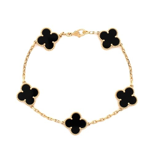 Van Cleef & Arpels, Pre-Loved Vintage Alhambra 5 Motifs Bracelet 18K Yellow Gold and Onyx, Yellow Gold | Amazon (US)
